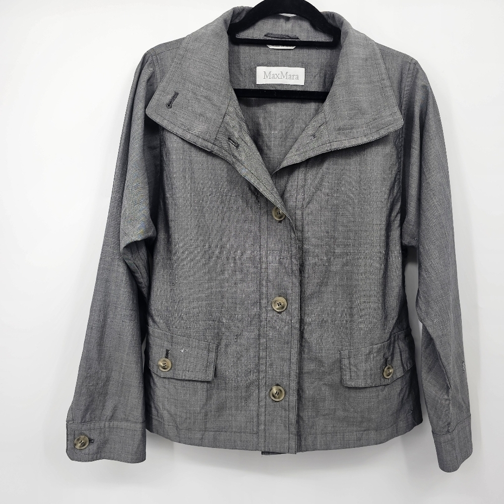 Max Mara Gray 100% Silk Blazer Jacket Size 42 / US 6